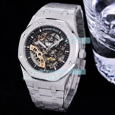 Copy Audemars Piguet Royal Oak Silver Frosted Skeleton Dial Watch 41MM